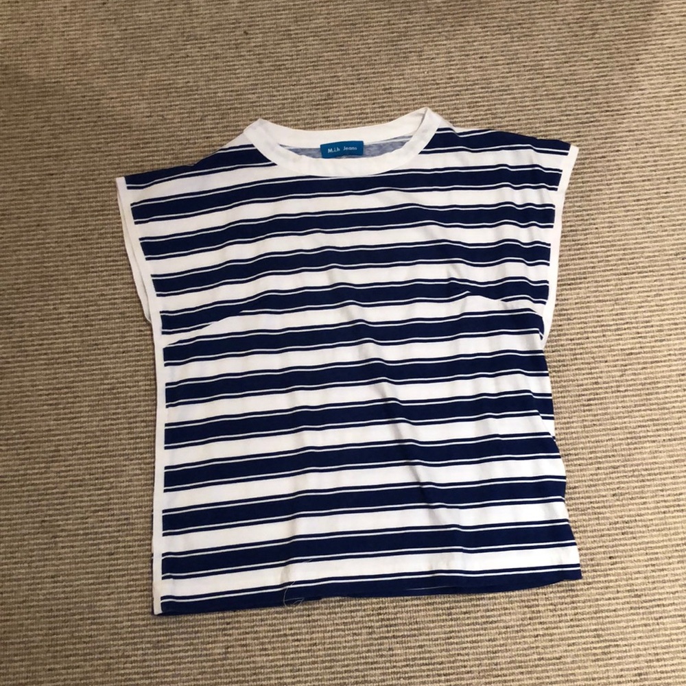 Designer blue and white striped shirt